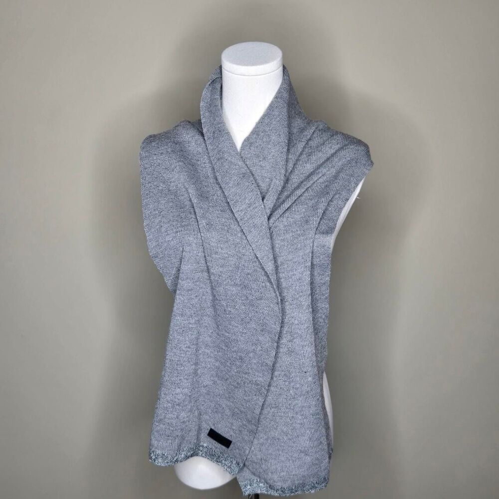 Kenneth Cole Reaction Mens Lightweight Scarf Winter Warm Grey Logo One Size